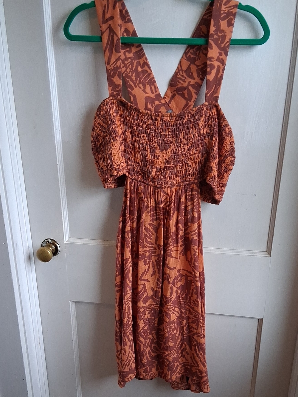 Anthropologie Rust Brown Printed Midi Dress with Wide Straps